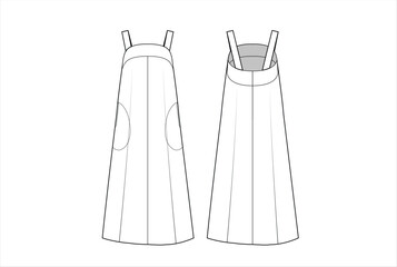 Ladies Short Sleeve Long Dress Vector Template