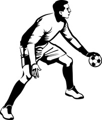 handball player - black and white vector illustration