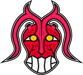 abstract illustration of red devil head, horns, teeth. suitable for mascot designs, stickers, t-shirts. PNG background