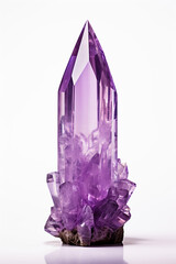 Tall purple amethyst quartz crystal geode tower.  Generative AI - obrazy, fototapety, plakaty
