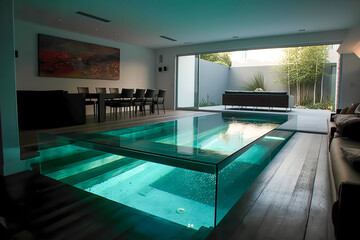 unique and amazing swimming pool indoor at home, generative ai