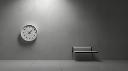 minimalist room with a clock in wall, isolated, generative ai