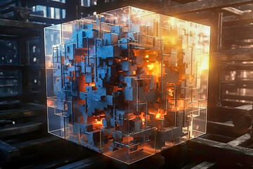 teseract cube illustration, concept, generative ai
