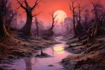 twilight landscape, illustration, generative ai