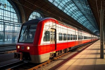 Obraz premium Interior of a modern European style train station. Ai generated.