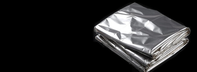 Emergency foil space blankets with black background. AI image