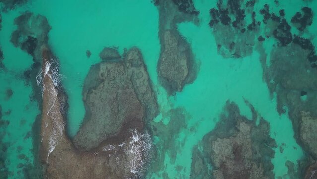 Aerial drone panoramic photo of iconic exotic bay known as blue lagoon