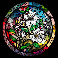 Stained glass white lilies flowers