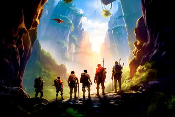 epic group of adventurers on the hill