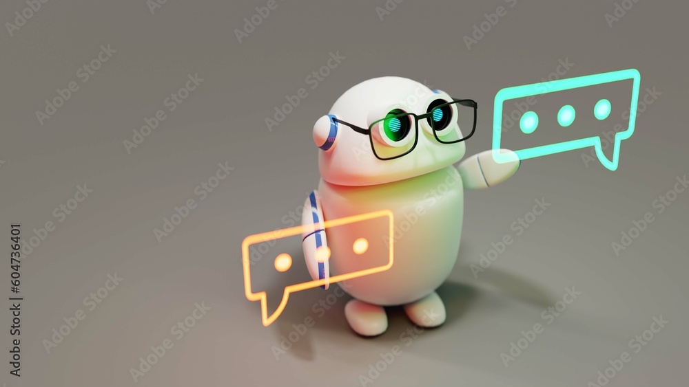 Poster cute conversational copilot ai robot with speech bubble, 3d rendering