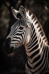 The mesmerizing beauty and elegance of a zebra captured in a stunning close-up within its natural environment. Created with generative A.I. technology.