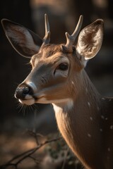 A stunning close-up capturing the serene beauty of a deer in its natural environment. The image showcases the majestic animal in its habitat, created with generative A.I. technology