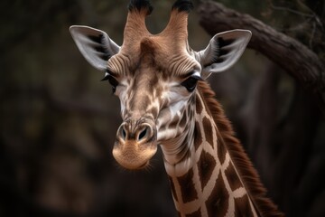 Breathtaking close-up capturing the elegance of a giraffe in its natural habitat. This magnificent creature offering a glimpse of the serene beauty of the wild. Created with generative A.I. technology
