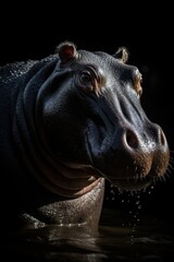 The allure of a hippopotamus through a stunning close-up, encapsulating the unique features of this captivating creature in its natural habitat. Created with generative A.I. technology.