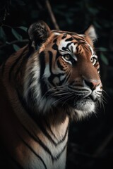 The beauty and majesty of a tiger captured in its natural habitat in a stunning close-up. Showcases the raw beauty of the wilderness, created with generative A.I. technology.
