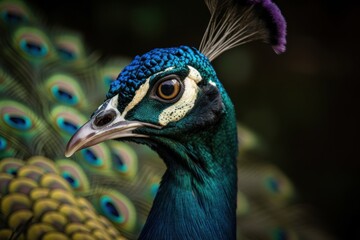 The radiant beauty of nature with a stunning close-up capturing a peacock in its natural environment. Showcases the majestic presence of the peacock, created with generative A.I. technology
