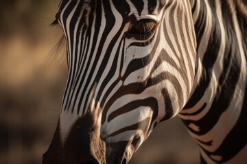 The mesmerizing beauty and elegance of a zebra captured in a stunning close-up within its natural environment. Created with generative A.I. technology.