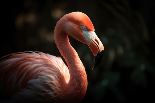 The elegance of nature with a stunning close-up capturing a flamingo in its natural environment. This image showcases the graceful allure of the flamingo, created with generative A.I. technology
