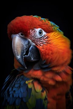 Stunning close-up capturing a parrot in its natural environment. This image showcases the vibrant colors and beauty of the parrot's feathers and features, created with generative A.I. technology.