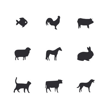 Set of animal icon for web app simple silhouettes flat design