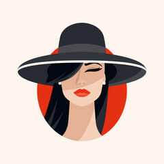 Vector Beautiful Woman with Big Hat and Red Lips in Flat Style. Solidarity People and Womens Rights Concept. Feminism, Protest, Rebel, Revolution Plackard, Print