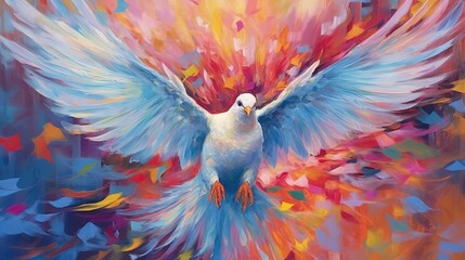 Fototapeta premium Vibrant Abstract Painting of Dove, Holy Spirit Representation, Generative AI