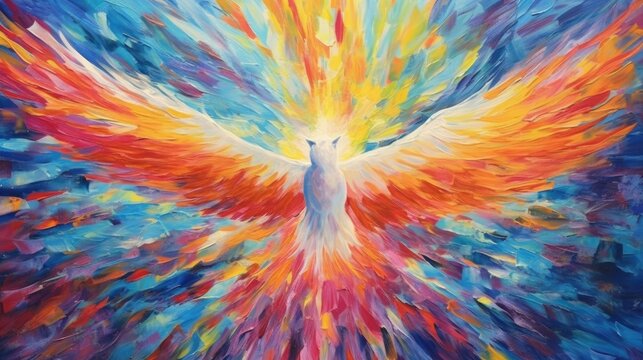 Vibrant Abstract Painting of Dove, Holy Spirit Representation, Generative AI
