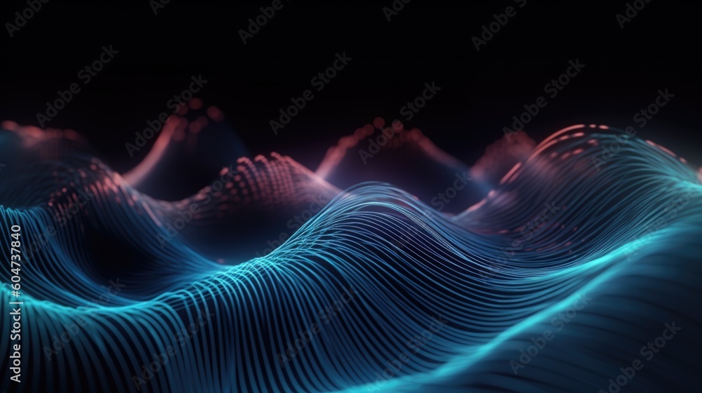 Poster 3d render of a modern background with a blue flowing particles wave design.generative ai aig21.