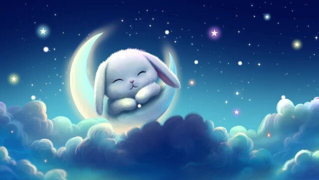 little rabbit sleeping on the moon is best loop video background for lullabies	