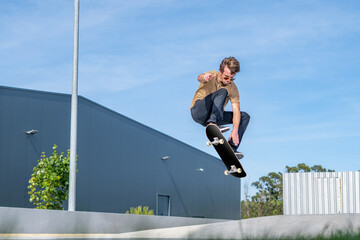 Skateboarder doing ollie trick