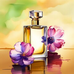 香水のボトルと花,Generative AI AI画像