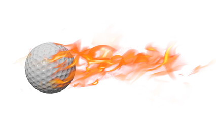 golf ball on fire, golf ball with a trail of fire, fireball
