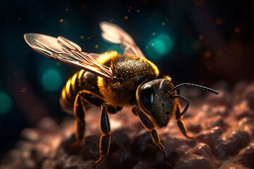 Closeup of a bee with a dark background, Generative AI