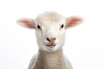 Fototapeta premium A young lamb on a white background - sheep - EID AL ADHA- Generative AI