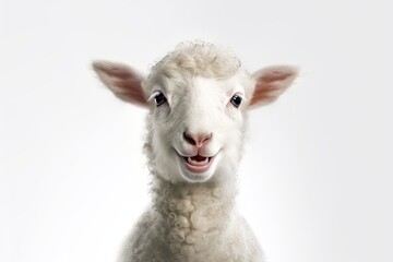 Fototapeta premium A young lamb on a white background - sheep - EID AL ADHA- Generative AI
