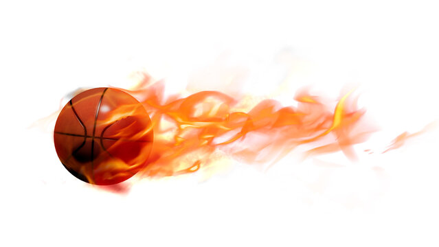 basketball on fire, basketball with a trail of fire, fireball