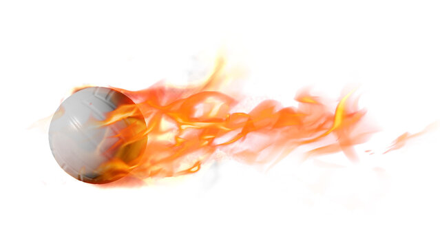 volley ball on fire, volleyball with a trail of fire, fireball