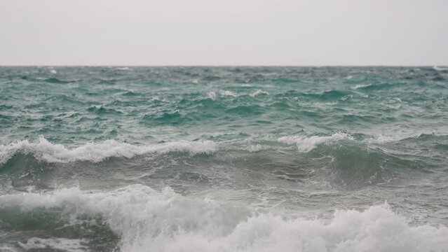 Slow motion restless mediterranean sea background shot