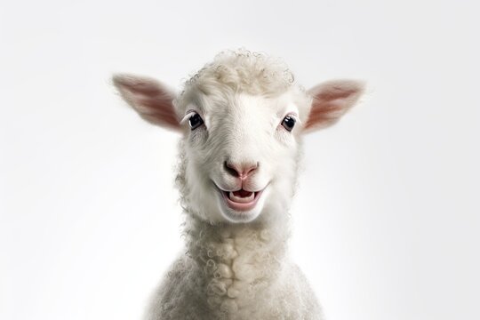A young lamb on a white background - sheep - EID AL ADHA- Generative AI