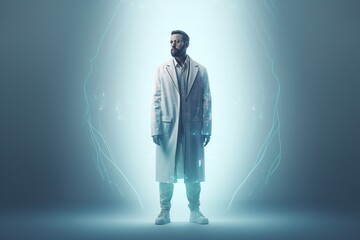 Obraz premium Medicine of the future. Healthcare technology and the networking concept. DNA. Digital health and networking on the hologram. Futuristic physician. Engineering and Medtech. Generative AI