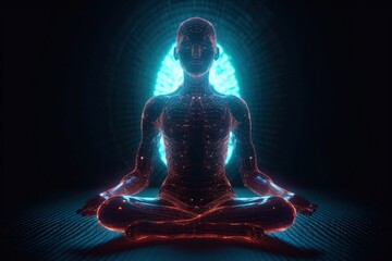 Human chakra, buddhism, meditating. Refers to energy points in your body. Chakra therapies, yoga, healing. Disks, of spinning energy to certain nerve bundles and major organs. Generative AI