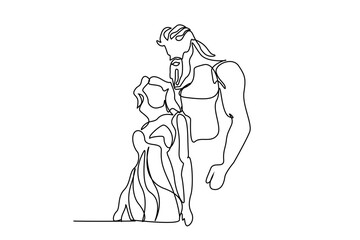 ancient historical mythology gods couple in love line art