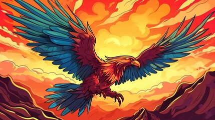 A cartoon phoenix flying through the sky. Fantasy concept , Illustration painting. Generative AI