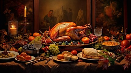 Obraz na płótnie Canvas Thanksgiving, thanksgiving country dinner, Thanksgiving Turkey,Generative AI