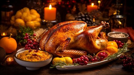 Fototapeta na wymiar Thanksgiving, thanksgiving country dinner, Thanksgiving Turkey,Generative AI