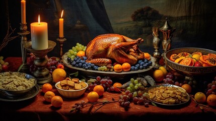 Obraz na płótnie Canvas Thanksgiving, thanksgiving country dinner, Thanksgiving Turkey,Generative AI