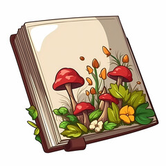 Book With Mushroom Cartoon Cover Illustration