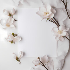 Beautiful White Paper Mock Up With Flowers Illustration