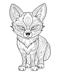 Fox coloring book for adults vector illustration, Hand drawn vector coloring page of fox. Coloring page for kids and adults. Print design, t-shirt design, tattoo design, fox logo, fox mascot design.