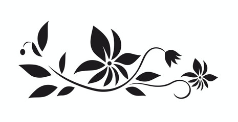 flower silhouette. Vector black icons set on white background. plant. 